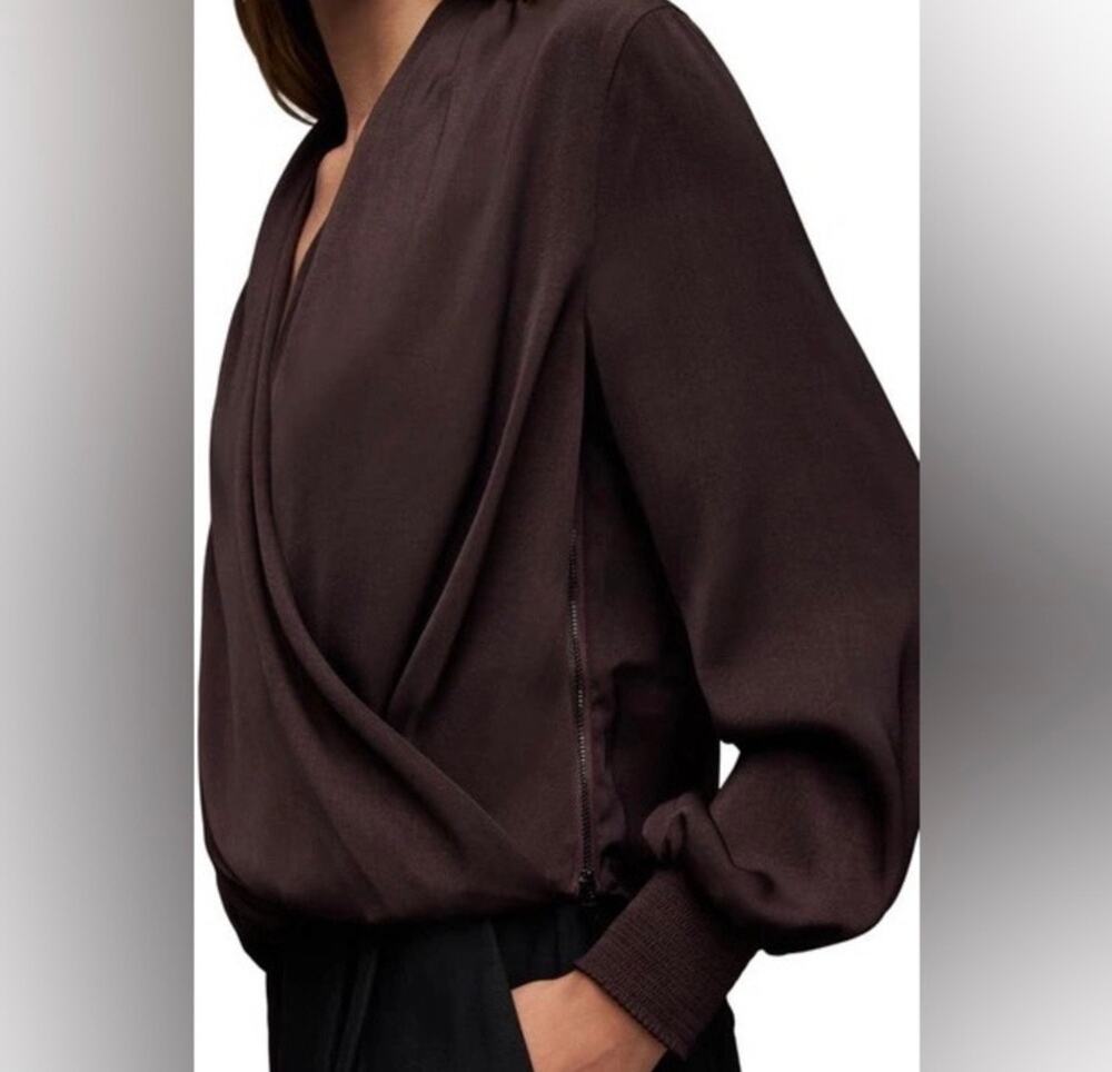 ALL SAINTS Abi Long Sleeve Draped Wrap Over Top (new